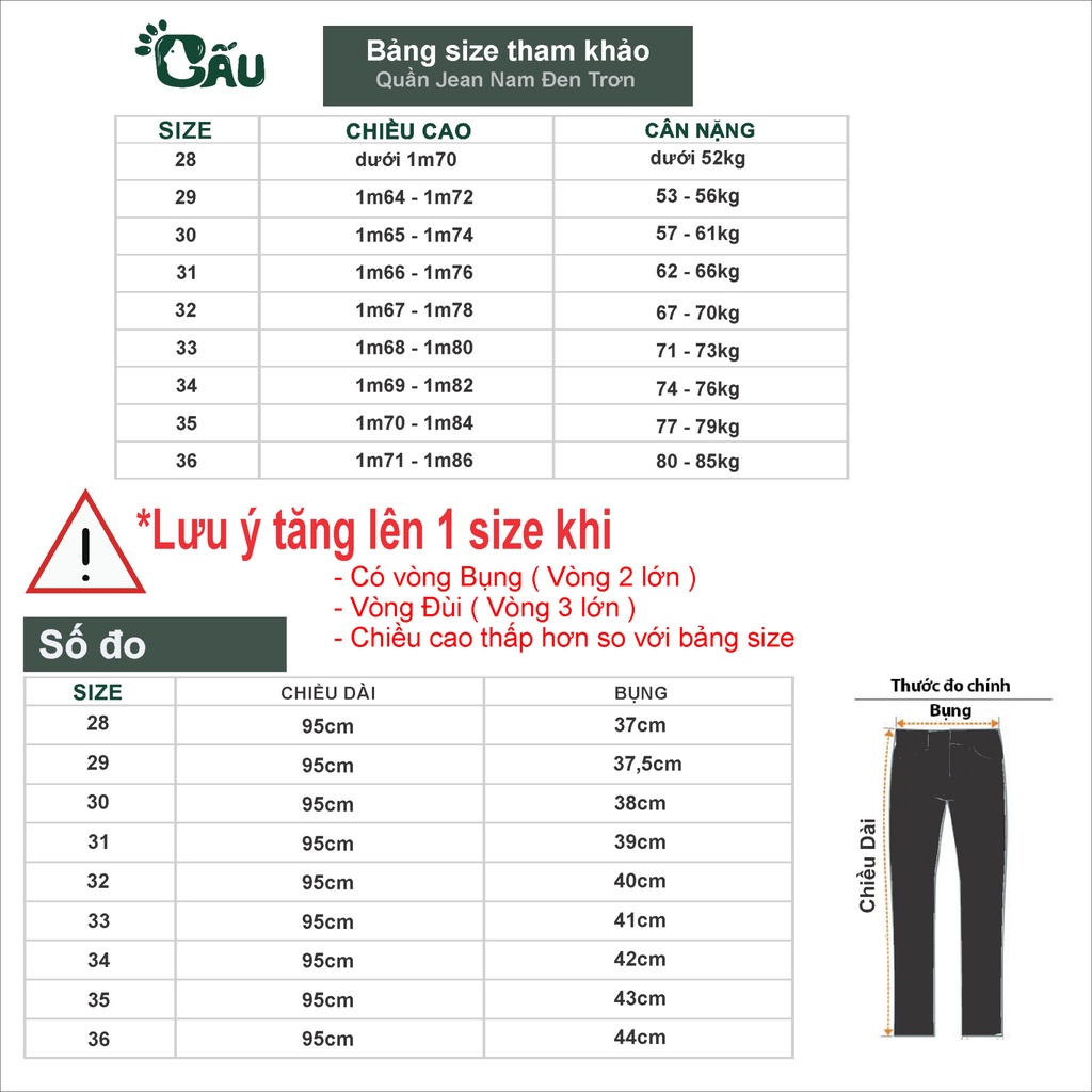 Quần jean nam đen Gấu 194 trơn & rách vải jeans bò cotton duck cao cấp mềm mịn, co dãn - form slim fit [có Bigsize]