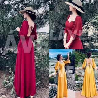 Đầm Maxi Hở Lưng Đan Dây Có Lót Trong Dáng Xoè Đi Biển Du Lịch ( kèm hình chụp thật)