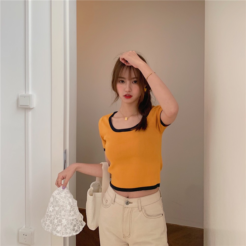 Áo len tăm nữ cổ tròn ulzzang Hàn Quốc 💖 Áo nữ len tăm cổ tròn có viền ôm body cao cấp C38 - Maoshop