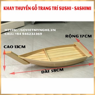 Khay thuyền gỗ trang trí sushi sashimi Khay thuyền gỗ trang trí món ăn, trang trí lẩu hải sản - Dài 58cm