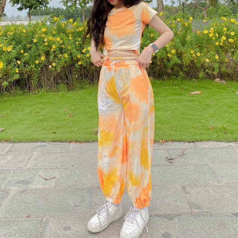 Bộ Loang Màu CropTop Body Jogger Ảnh Thật