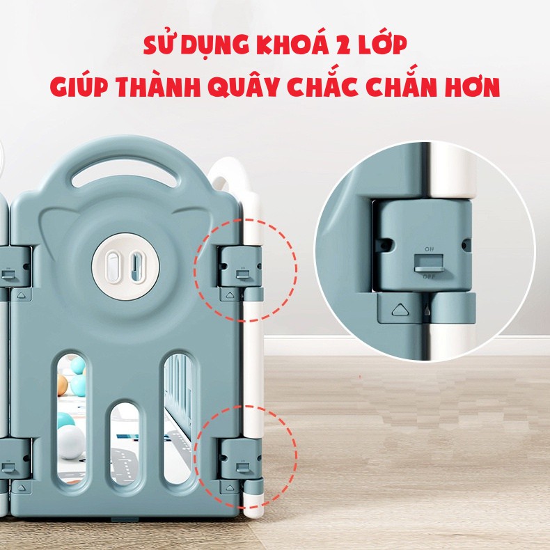 Bộ quây cũi nhựa  9BABY cho bé hình heo - MÀU XANH