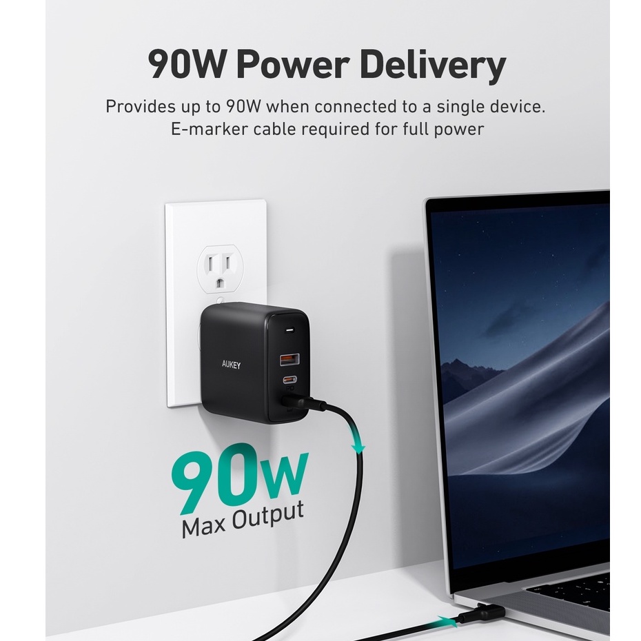 Củ Sạc Nhanh Laptop AUKEY PA-B6S 90W Omnia GaN PD3.0 27W QC4.0 PPS 25W 45W 60W hộ iPhone,Máy tính xách tay,SAMSUNG