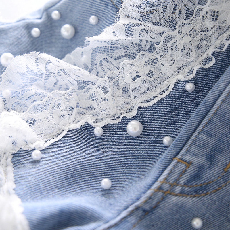 Quần Short Jean Viền Ren Hoa Dễ Thương Cho Bé 2-6 Tuổi