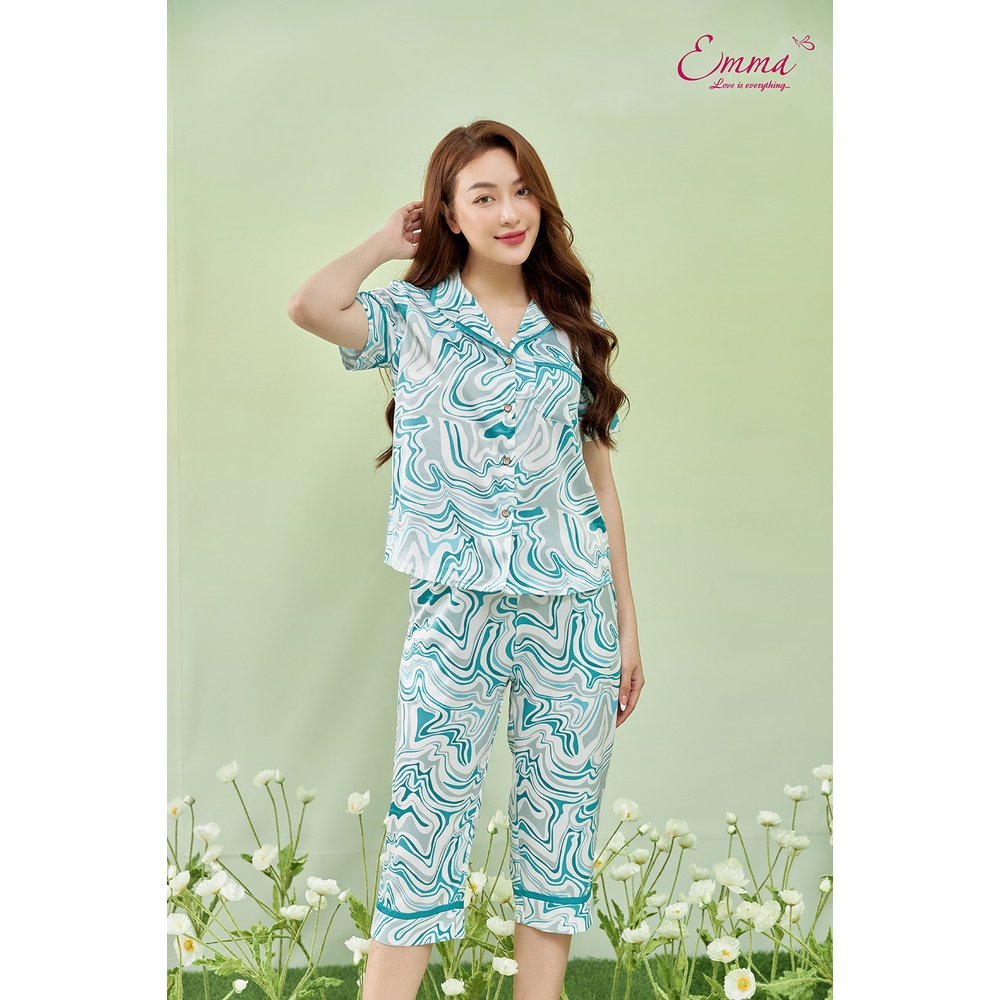 Đồ Bộ Mặc Nhà Emma Pyjama Lụa Áo Ngắn Tay, Quần Lửng EHLLU.22.29.04
