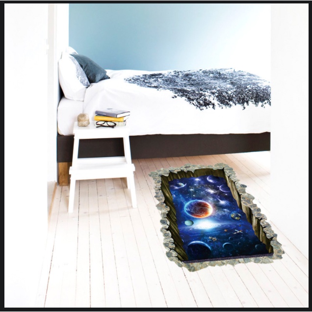 Decal trang trí Tường - Vết lủng vũ trụ màu xanh