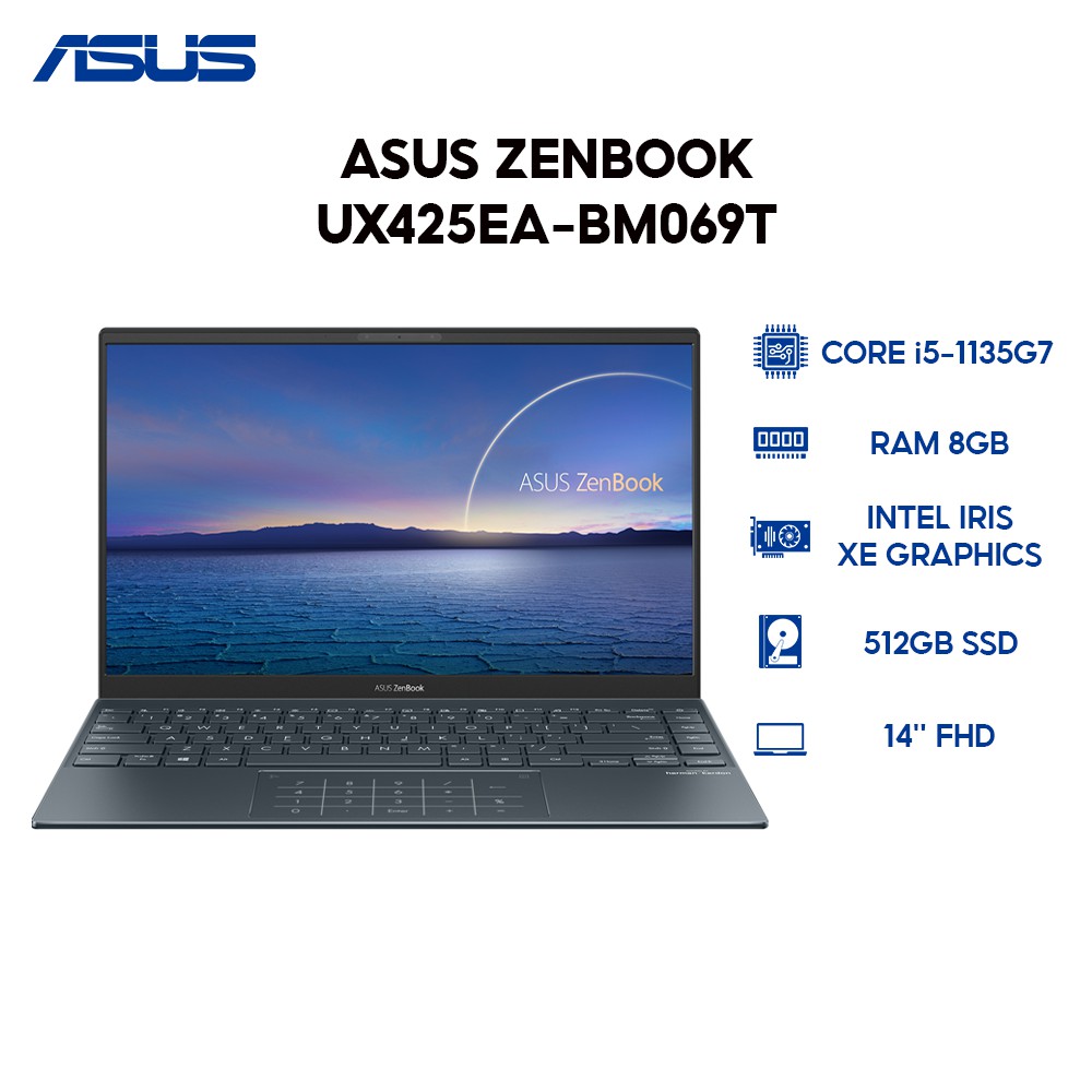 Laptop ASUS ZenBook UX425EA-BM069T i5-1135G7 | 8GB | 512GB | Intel Iris Xe Graphics | 14'' FHD | Win 10