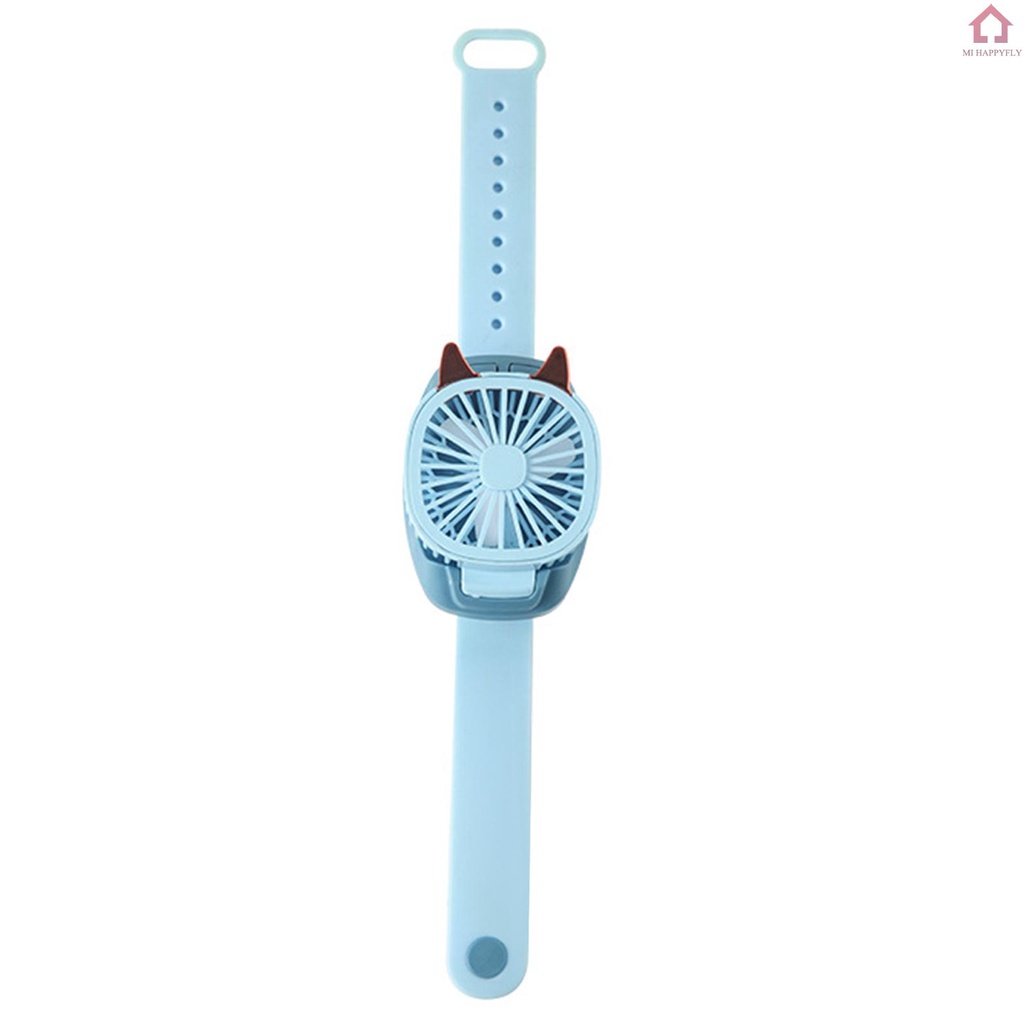 ଓ  Portable Fan Mini Fan Portable Watch Fan with Comfortable Wrist Strap Colorful LED Light Three-speed USB Charging