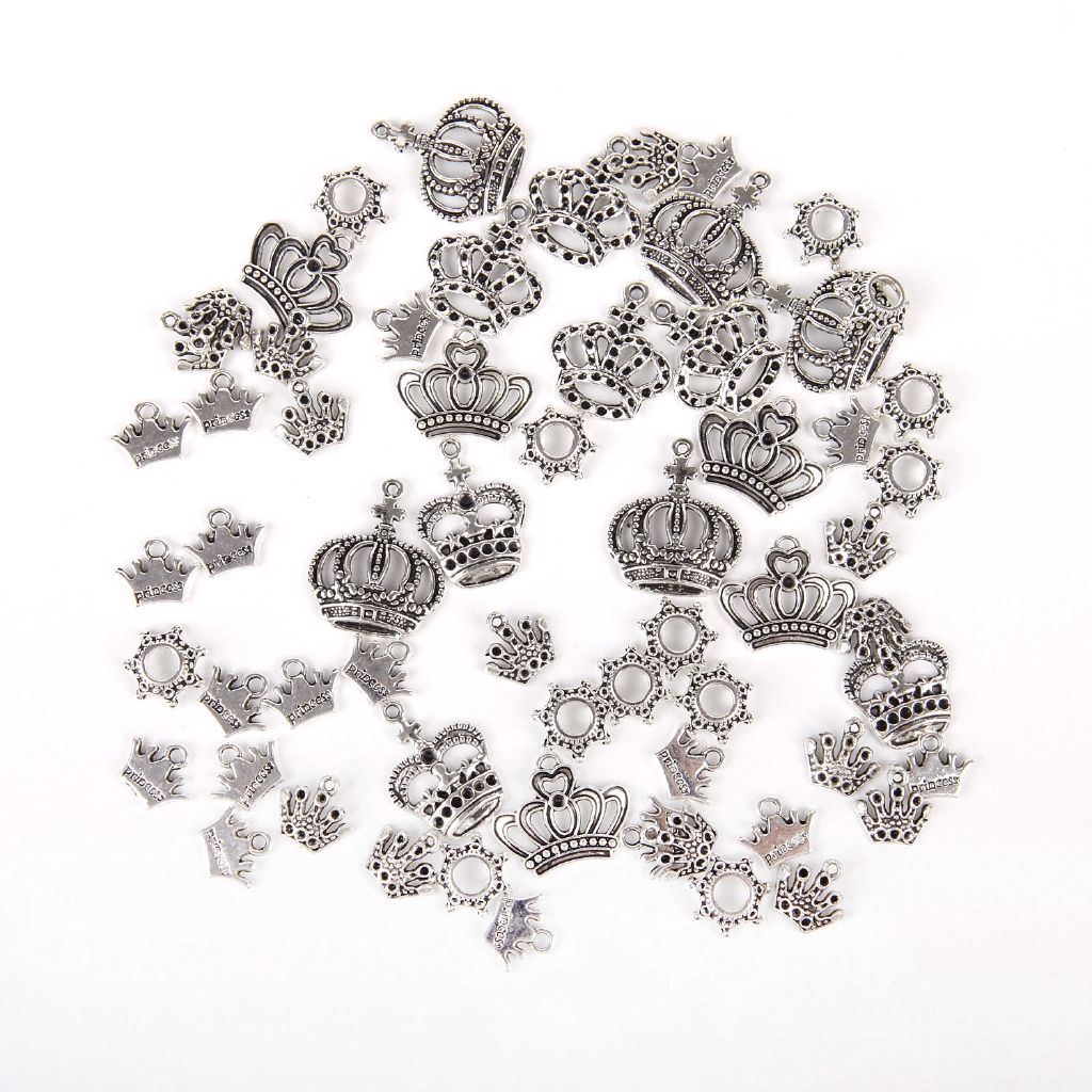 Bộ 50 Mặt Trang Trí Trang Sức Tự Làm Bằng Kim Loại Màu Bạc Phong Cách Tây Tạng Nhiều Kiểu Khác Nhau