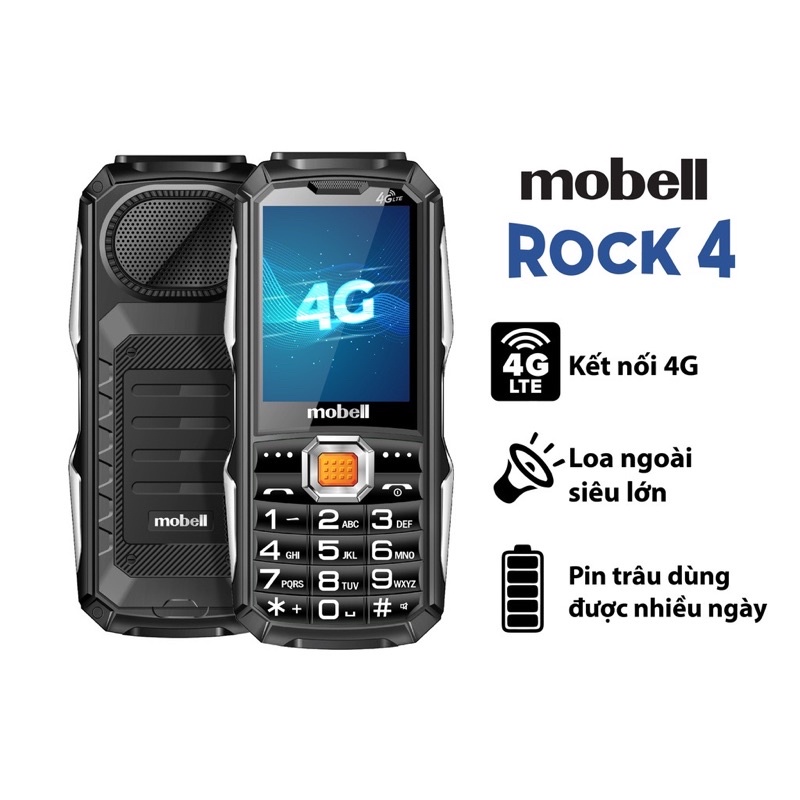 Điện thoại Mobell Rock 4 4G loa to pin khủng NewFullbox - Bảo hành 12 tháng