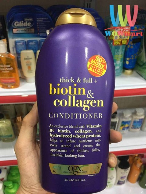 Bộ Dầu Gội Xả Organix Thick and Full Biotin and Collagen Shampoo Kích Thích Mọc Tóc và Phục Hồi Tóc Hư Tổn - 377ml