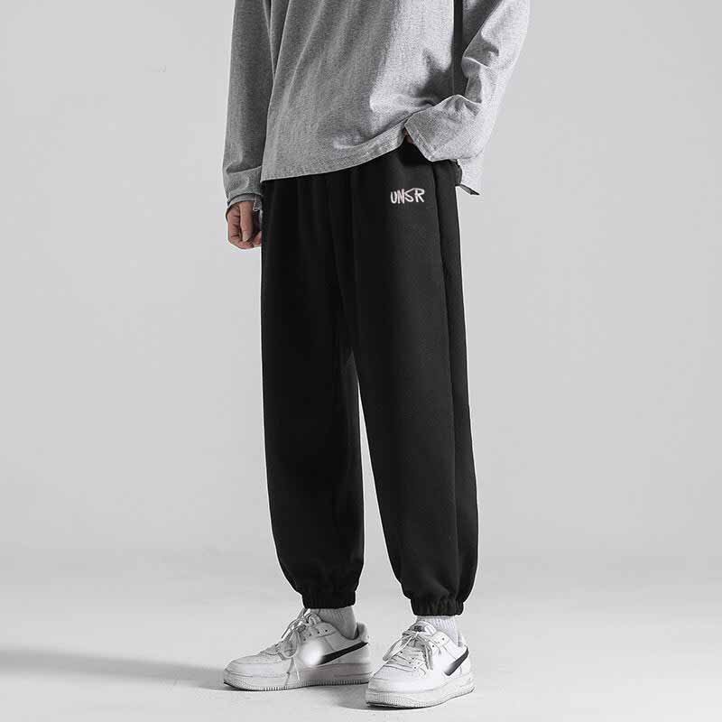 Quần jogger nam nữ dáng dài ống rộng bo gấu màu đen xám trắng chất nỉ bông dày mịn