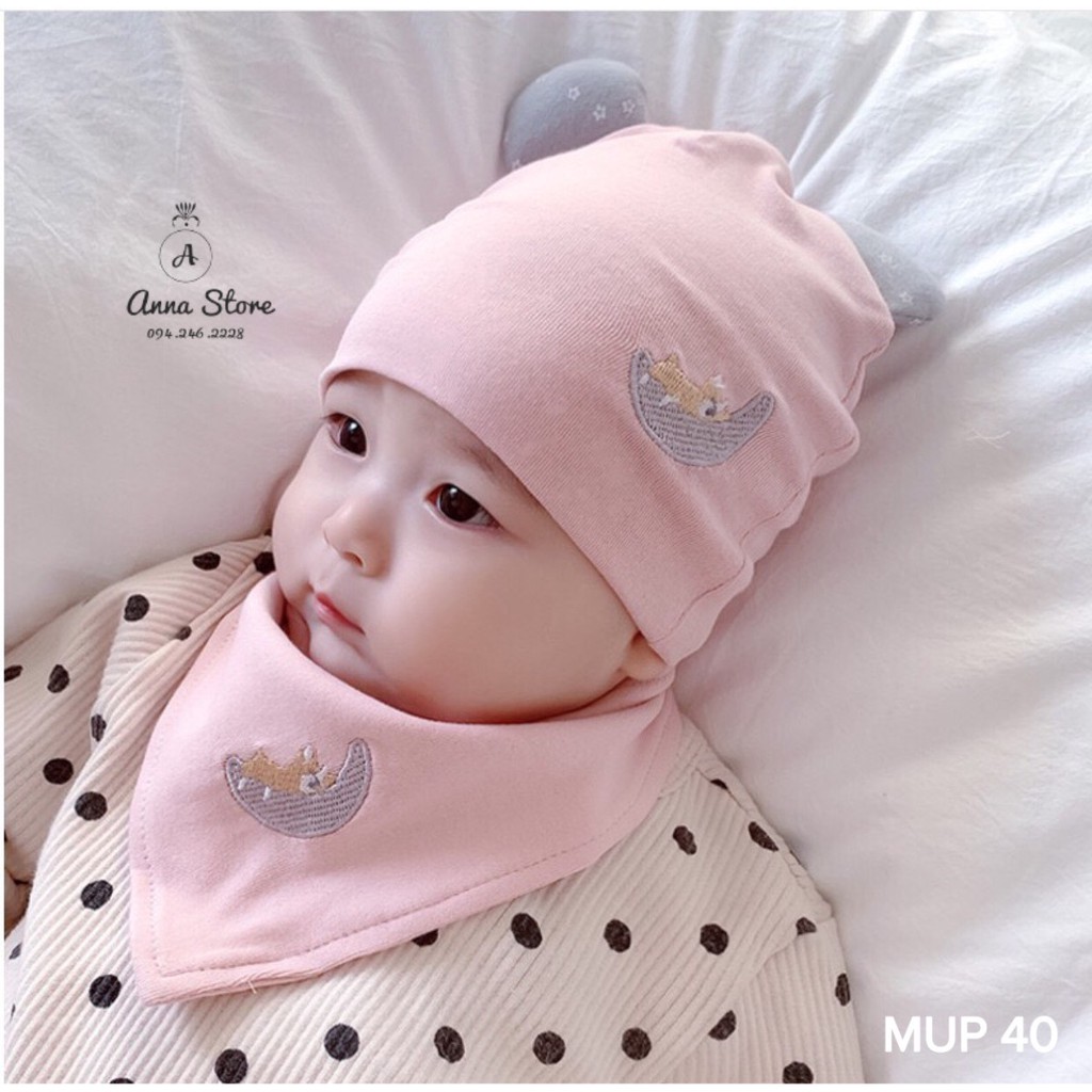 MUP 40 : Set mũ kèm khăn cho bé 3-12m : vòng đầu 38-46cm
