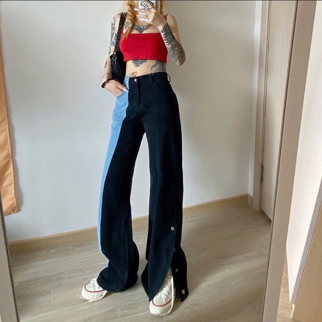 [AdorablexBeautiful] Quần Jeans Suông 2 Màu Xanh Đen Phong Cách Độc Lạ Ulzzang Hot Trend