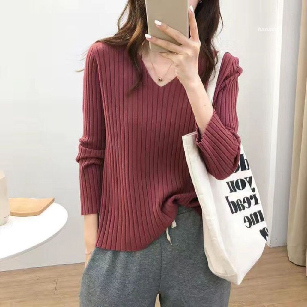 Ao Thun Nữ Tay Dài Len Gân Cổ Tim