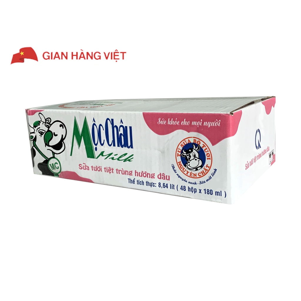 (Vỉ 4 hộp 180ml) Sữa tươi hương dâu Mộc Châu