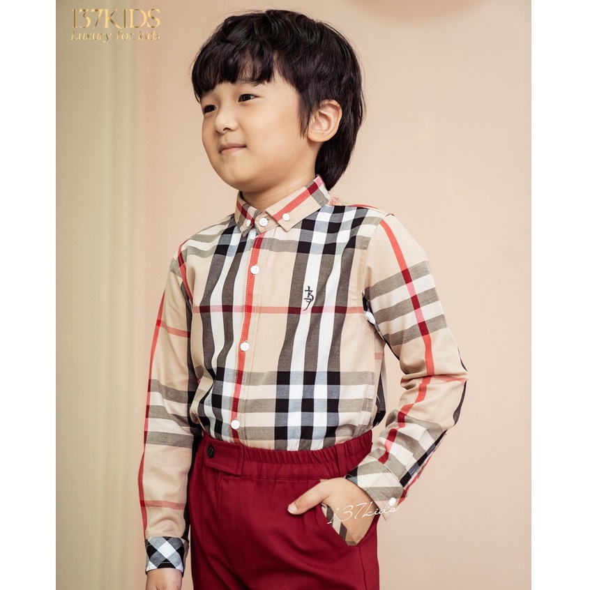 [Mã BMLT35 giảm đến 35K đơn 99K] Áo sơ mi burberry dài tay bé trai 137KIDS chất cotton thô cao cấp Hàn Quốc