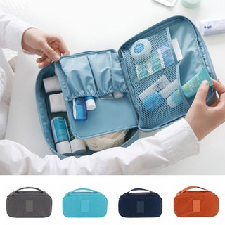 Túi đựng mỹ phẩm màu trơn nhiều ngăn đa năng khi đi du lịch