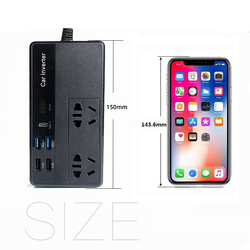 Bộ Chuyển Đổi Dòng Điện DC 12V Sang AC 110V/220V 200W Hỗ Trợ Cổng Type-C M2012