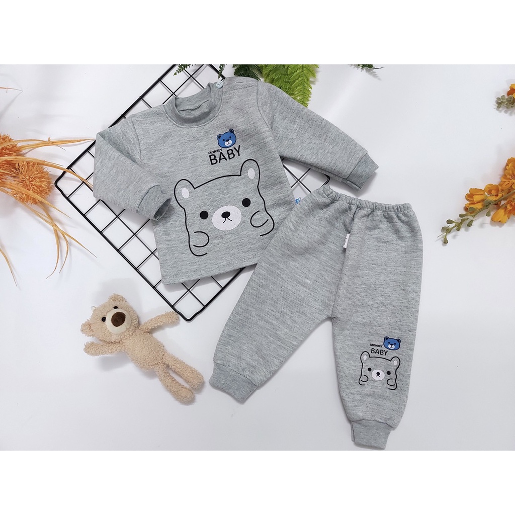 Bộ Xốp Trần Bông Cài Vai Mềm Mại, Cổ Cao Giữ Ấm Cổ Cho Bé Mùa Thu Đông, In Họa Tiết Gấu Dể Thương