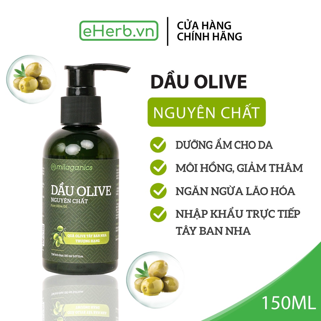 [MẪU MỚI] Dầu oliu dưỡng tóc nguyên chất ép lạnh - dầu oliu dưỡng da ẩm mượt, cằng bóng MILAGANICS 150ml (chai)