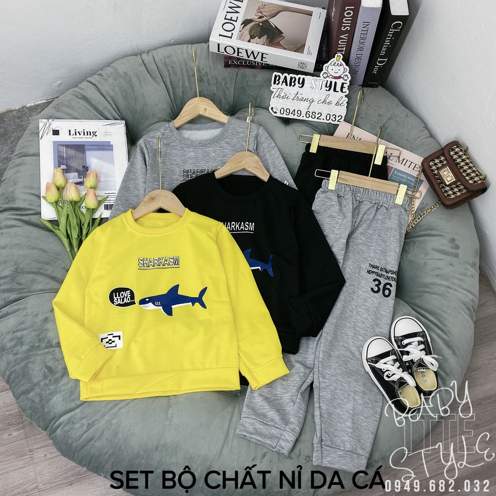 Bộ quần áo thu đông &quot;S.H.A.R.K&quot; 14-48kg cho bé trai từ 4-14 tuổi. Thiết kế đẹp. Hàng may kỹ.