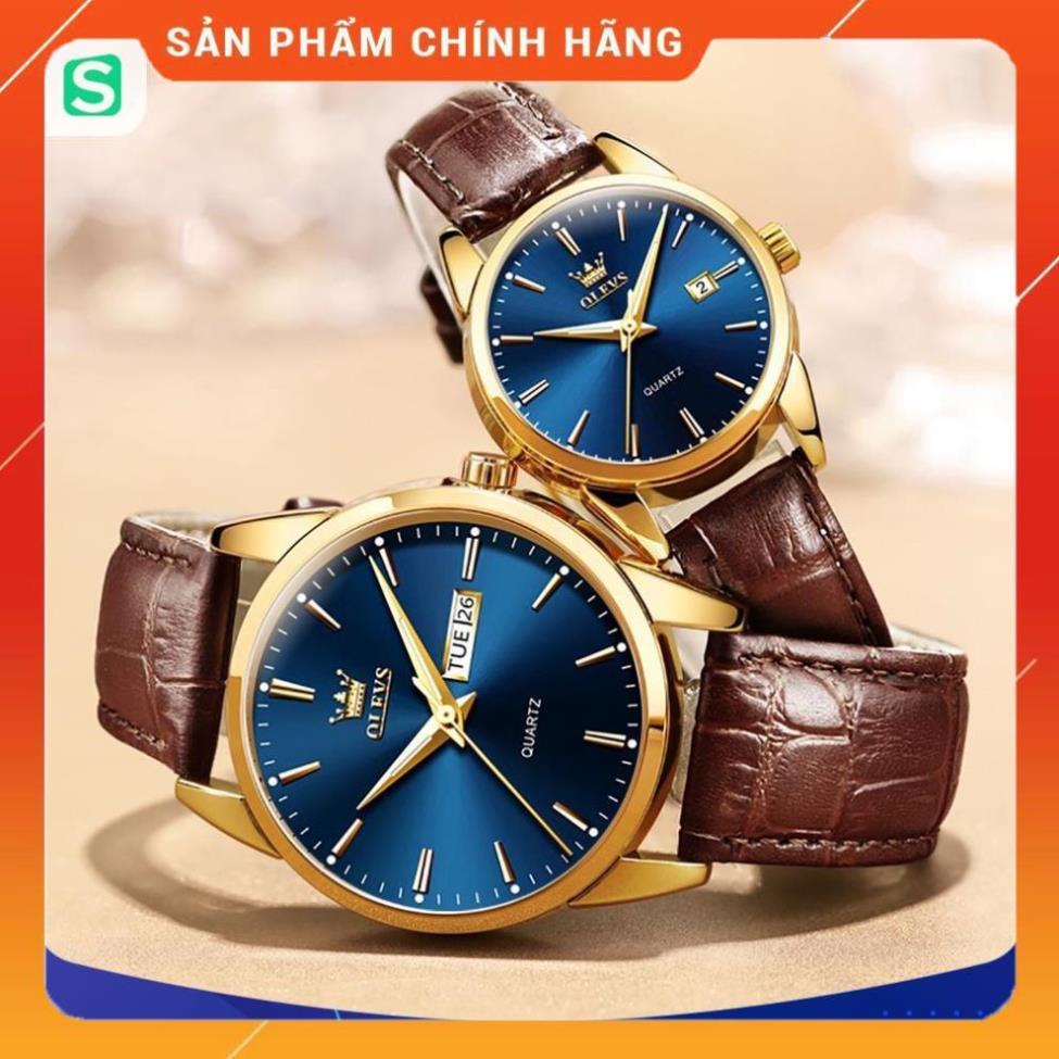 Đồng hồ đôi Olevs Nhật Bản,chống thấm nước,dây da cao cấp,dạ quang,thạch anh,mặt tròn