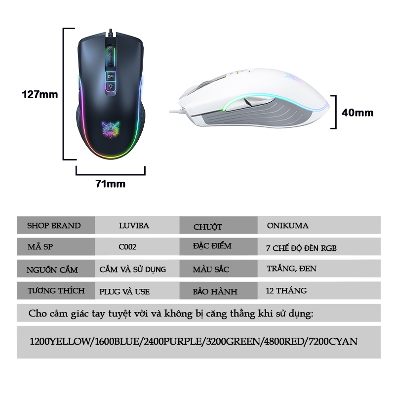 Chuột máy tính gaming có dây ONIKUMA led RGB LUVIBA CO02