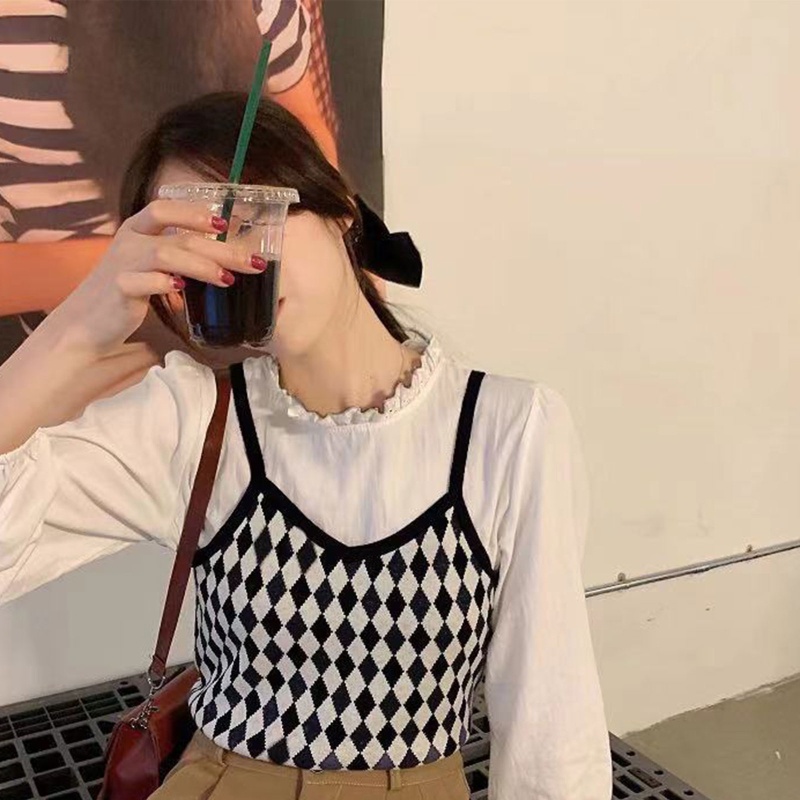 Áo Dệt Kim Hai Dây Cổ Chữ V Họa Tiết Kim Cương Thời Trang Cho Nữ