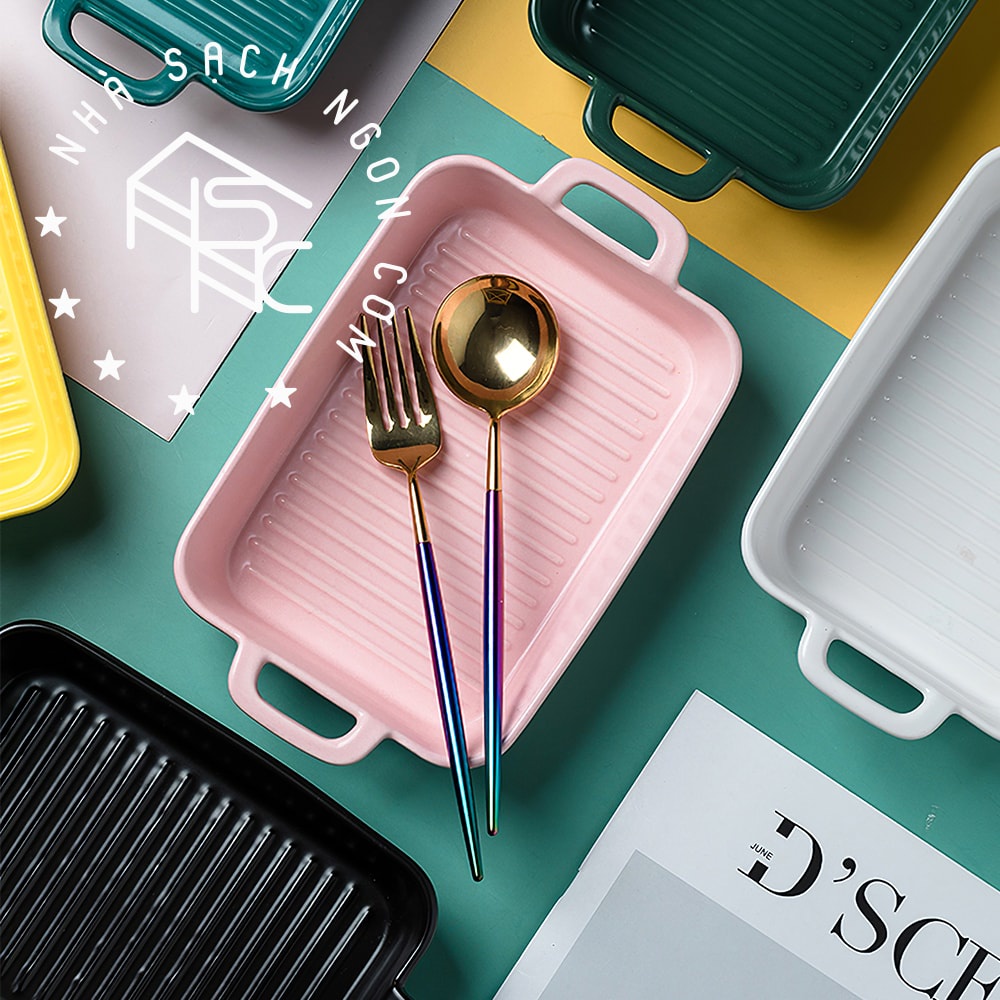 Đĩa nướng gốm có quai phong cách Bắc Âu SIYUE SY1436 (màu ngẫu nhiên)