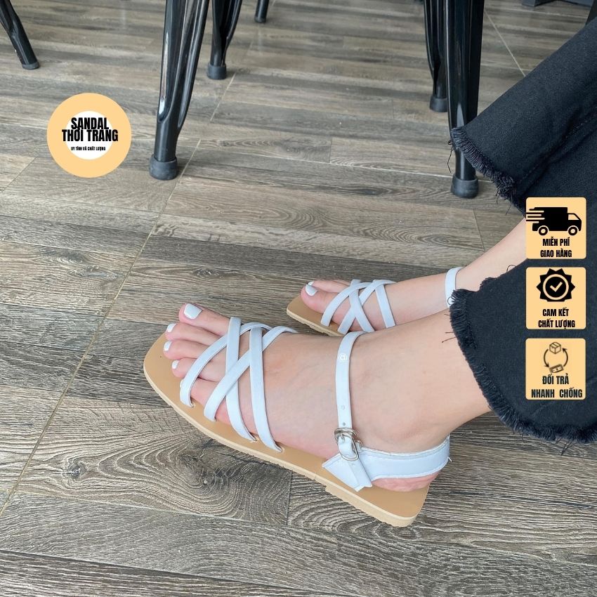 Giày sandal nữ xinh đế bệt quai chéo đi học , đi chơi 3 màu full size 35-40 nữ