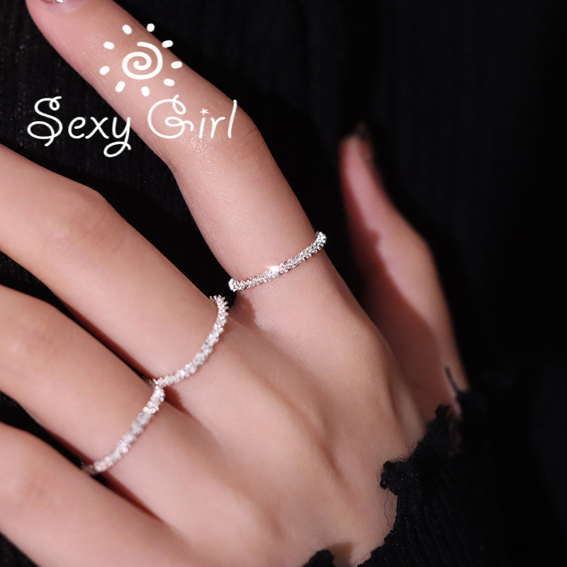 Nhẫn dạng chuỗi siêu lấp lánh có thể xếp chồng lên nhau cỡ 16/17/18mm thời trang hàn quốc cho nữ