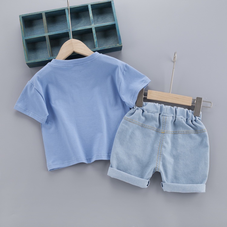 Bộ áo thun cotton in hoạt hình Luffy + mũ rơm + quần jeans cho bé trai 0-5 tuổi