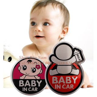Decal Baby In Car Kim loại