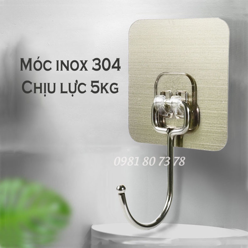 Móc dán tường INOX 304 chịu lực 5kg, miếng dán tráng bạc siêu dính, móc dán chịu lực loại tốt (móc inox 1 chân)- STQ