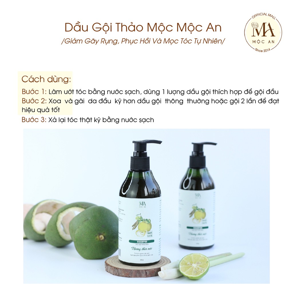 Dầu Gội Thảo Mộc Mộc An Giảm Gãy Rụng, Phục Hồi Và Mọc Tóc Tự Nhiên 300g