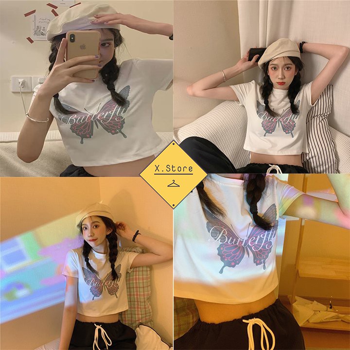 Áo Croptop Butterfly Unisex - Áo Croptop Dáng Ôm Có Ảnh Thật Tự Chụp + Đánh Giá X.Store
