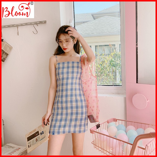 Váy 2 dây hoạ tiết caro dễ thương | Váy 2 dây ulzzang thời trang Hàn Quốc YUKIBLOOM D01 | BigBuy360 - bigbuy360.vn