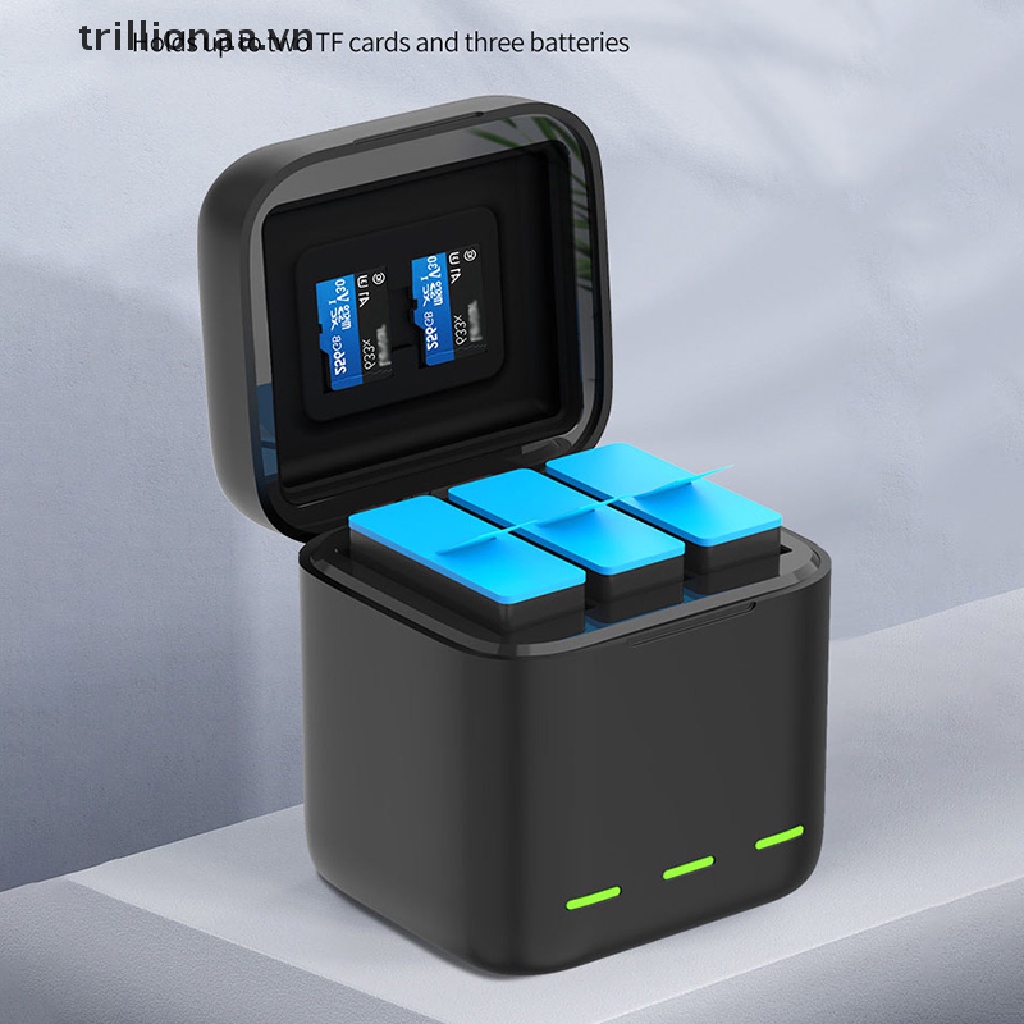 Pin Sạc Telionaa 1750Mah 3 Chiều Có Đèn LED Bằng Nhựa Resin Cho GoPro Hero 10