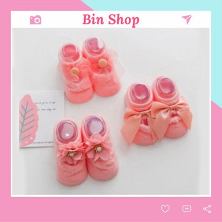 Giày len công chúa bin shop cho bé gái đính nơ