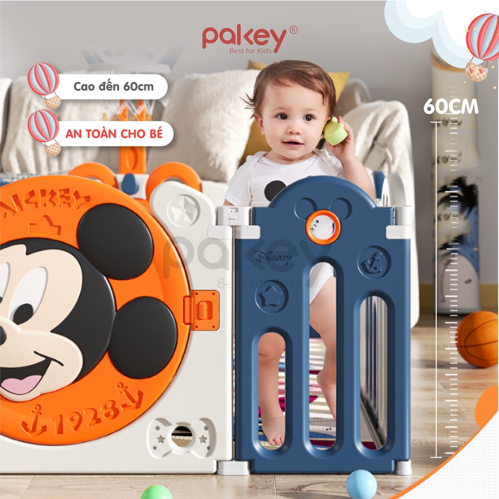 Quây Cũi Nhựa Gấp Gọn Chính Hãng PAKEY Tặng Thảm + Giỏ Bóng, Quây Nhà Banh Mickey Mẫu Mới Nhất Bảo Hành 1 Năm