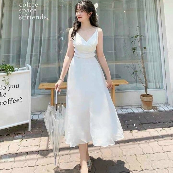 ĐẦM MAXI 2 DÂY - VÁY NỮ TRẮNG HÈ HỞ LƯNG – GD102 | BigBuy360 - bigbuy360.vn