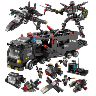 Bộ lego lắp ráp xếp hình biệt đội swat500 gồm robot, tàu bay, xe quân sự