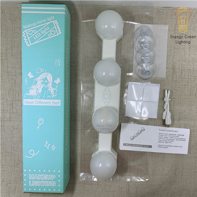 Bộ 4 bóng đèn led Energy Green Lighting dán gương trang điểm nhà tắm chiếu sáng tiện lợi BL-033 - Có video thực tế