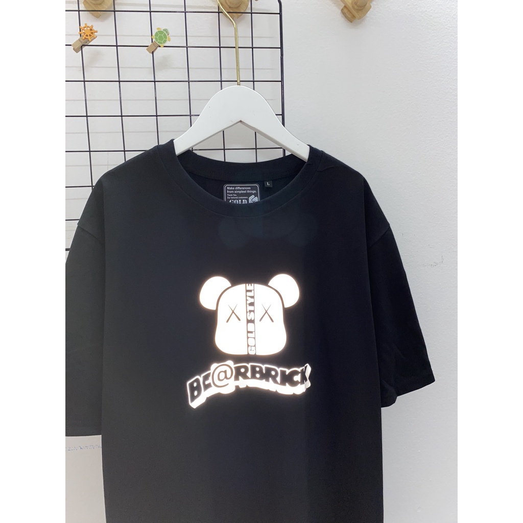 Áo Thun Tay Lỡ Bearbrick Phản Quang Bạc, Form rộng oversize, áo phông unisex, chất liệu Cotton - KKIM Shop
