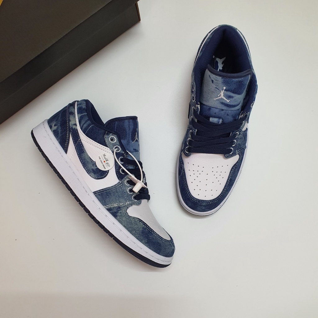 ✔️Giày Jordan 1 Low Xanh Bò Washed Denim Fullbox Cao Cấp Fullbox, Giày thể thao jordan 1 cổ thấp chất liệu chính vải bò