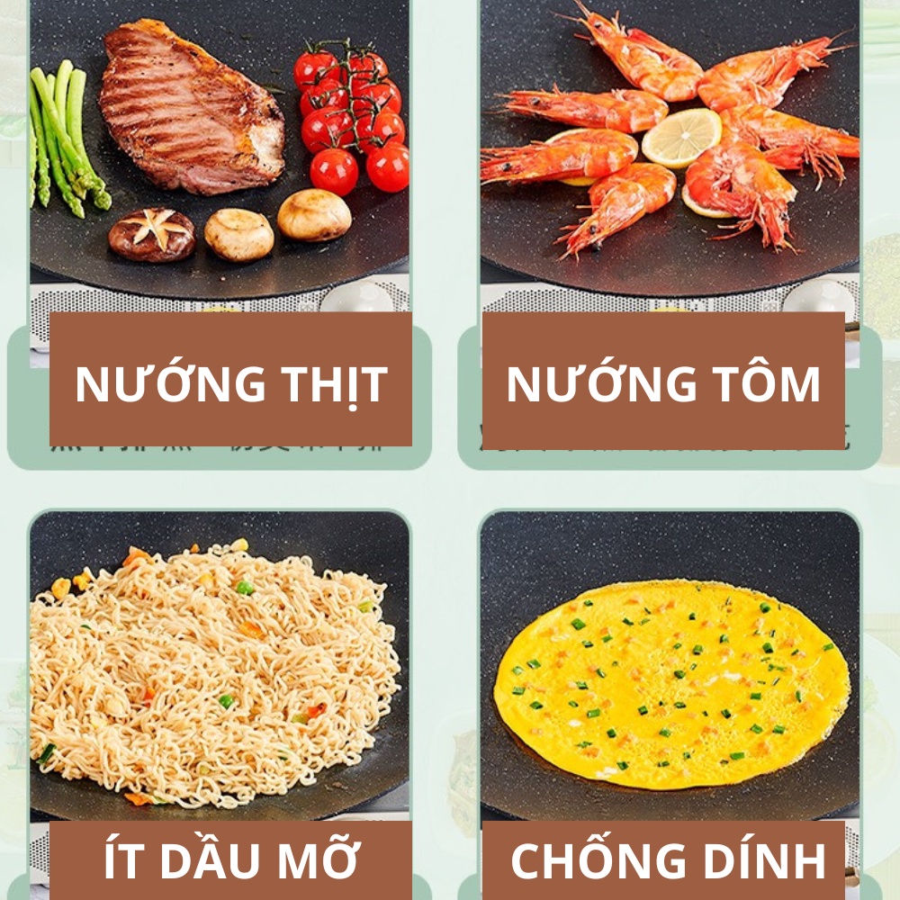 Chảo đá nướng thịt Hàn Quốc, chảo chống dính, vỉ nướng thịt BBQ kiểu Hàn Quốc dùng cho bếp gas và than hoa