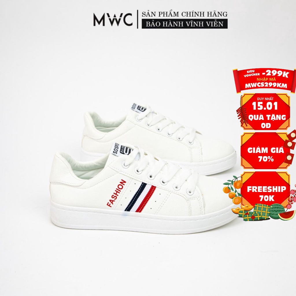 GIÀY THỂ THAO NAM MWC - GIÀY THỂ THAO DA TRƠN TONE TRẮNG PHỐI SỌC  - GIÀY THỂ THAO CỔ THẤP NĂNG ĐỘNG CÁ TÍNH NATT- 5168