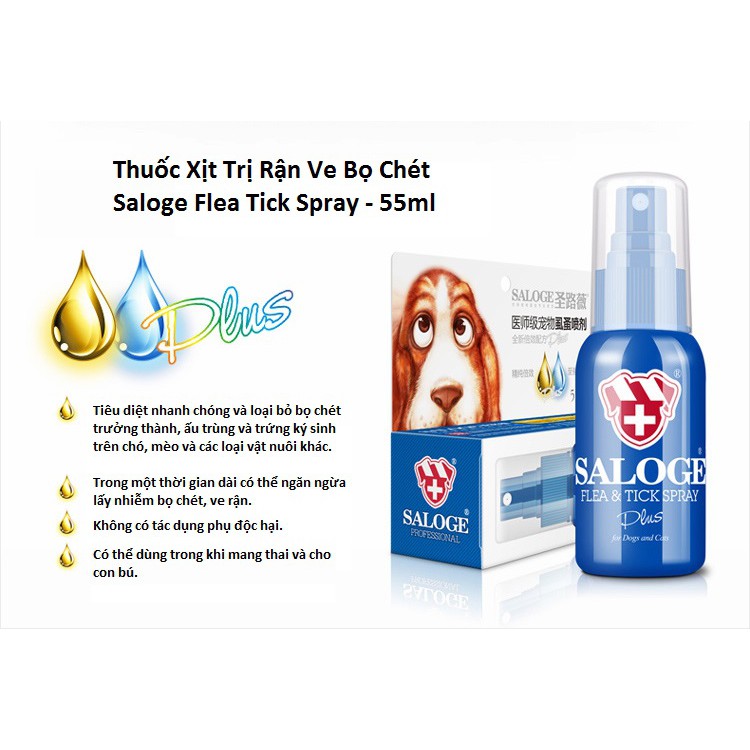 Thuốc Xịt Trị Rận Ve Bọ Chét - Saloge Flea Tick Spray - 55ml