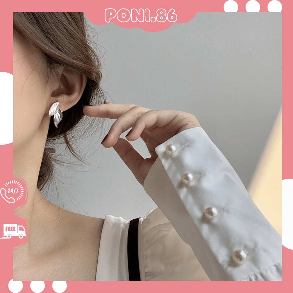 Bông Tai hoa tai Lá Trắng xanh dương phong cách Hàn Quốc nhẹ nhàng